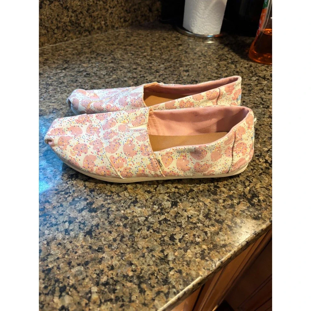 TOMS Classic Alpargata Pink elephant Sprinkles Canvas Slip On Shoes Womens 8